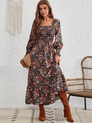🌼 Smocked Floral Square Neck Long Sleeve Dress 🌼