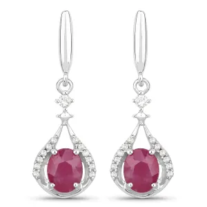 0.70 Ct Genuine Ruby & White Diamond 14K White Gold Earrings