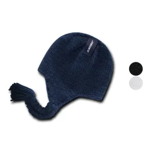 1 Dozen Decky Peruvian Knit Beanies Braided Ear Tails Chullo Caps Hats Wholesale