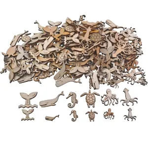 100 Pcs Unfinished Wooden Ocean Sea Animal Life Cutouts Blanks Whale Ocean Crafting Home Wooden Life Craft Art Project for Ornament Crafts