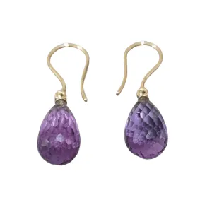14K Gold Natural Amethyst Drop Earrings