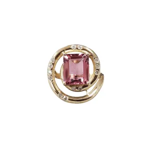 14k Gold Pink Tourmaline with Brilliant Cut Diamond Ring