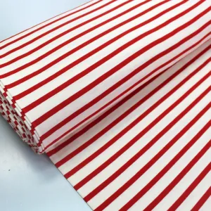 150CM REMNANT Dressmaking Organic Cotton Jersey - Red and Ecru Breton Stripe