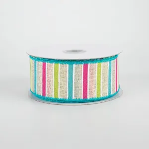 1.5" Bali Stripes Ribbon: Turquoise, Lime, Fuchsia, Natural (10 Yards)
