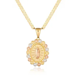 18K Gold Plated 3 Tone Mother Mary Pendant Necklace