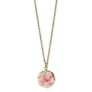 1928 Jewelry Genuine Porcelain Rose Pendant Necklace 16"   3" Extender