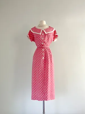 1950's Pink Polka Dot Wiggle Dress / Waist 28”
