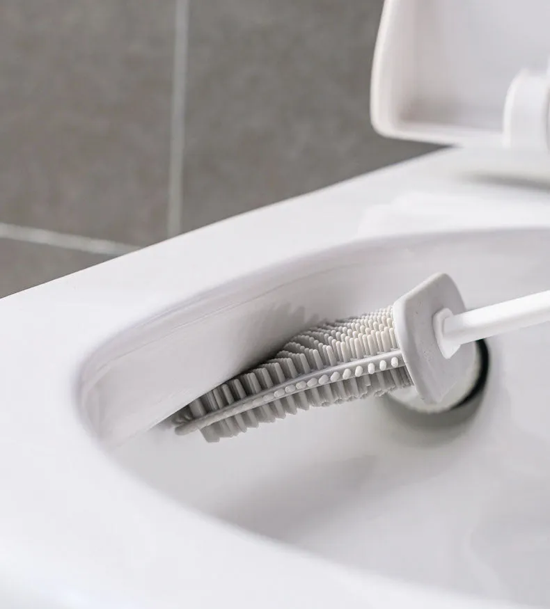 2 in 1 Flex Silicone Toilet Brush with Holder-Gray