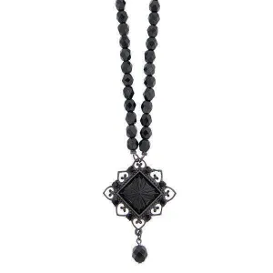 2028 Jewelry Black Square Beaded Pendant Necklace 15"   3" Extender