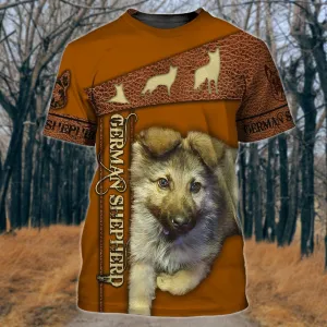 3D Dog T Shirts, German Shepherd Brown All Over Print T-Shirt, Gift For Pet Loves