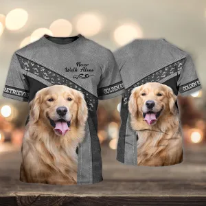 3D Dog T Shirts, Golden Retriever Grey Love Never Walk Alone All Over Print T-Shirt, Gift For Pet Loves