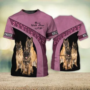 3D Dog T Shirts, Malinois Love Never Walk Alone All Over Print T-Shirt, Gift For Pet Loves