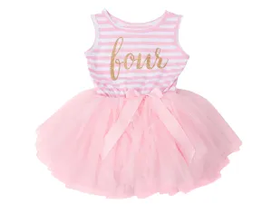 4th Birthday Dress - Striped (Sleeveless)