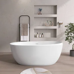 59" Oval Glossy White Thick-Rim Acrylic Bathtub