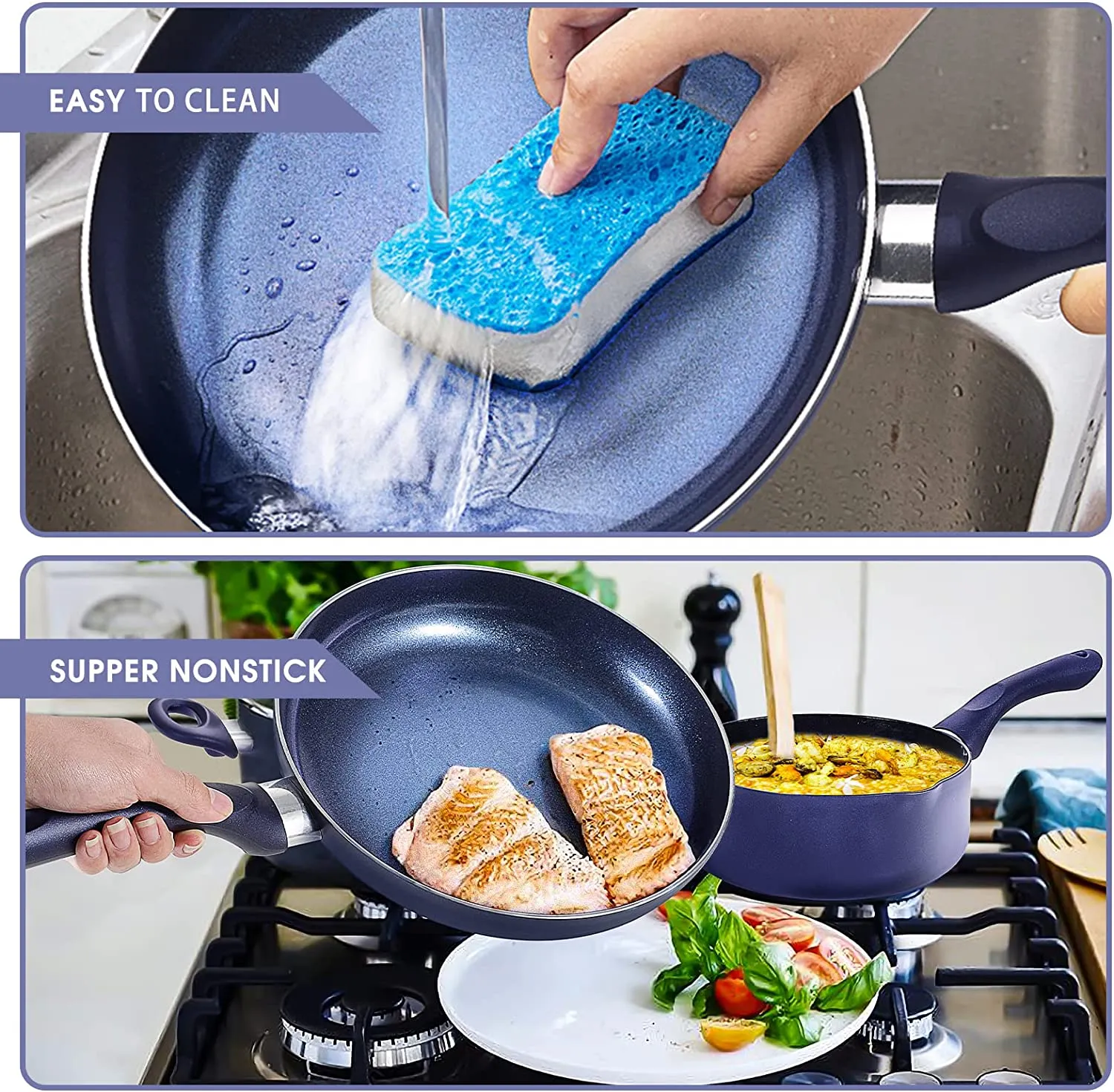 6 Pieces Pots and Pans Set,Aluminum Cookware Set, Nonstick