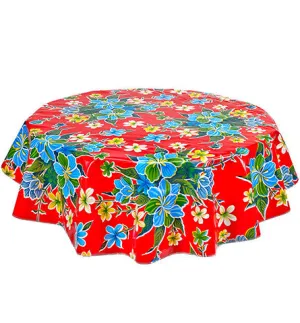60" Round Oilcloth Tablecloth in Hawaii Red