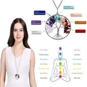 7 Chakra Tree Of Life Pendant Necklace Copper Crystal Natural Stone Necklace Quartz Pendants