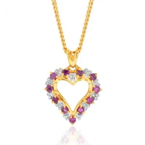 9ct Natural Ruby and Diamond Heart Pendant