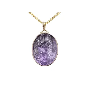 9k Gold Floral Amethyst Pendant Carved Shaped