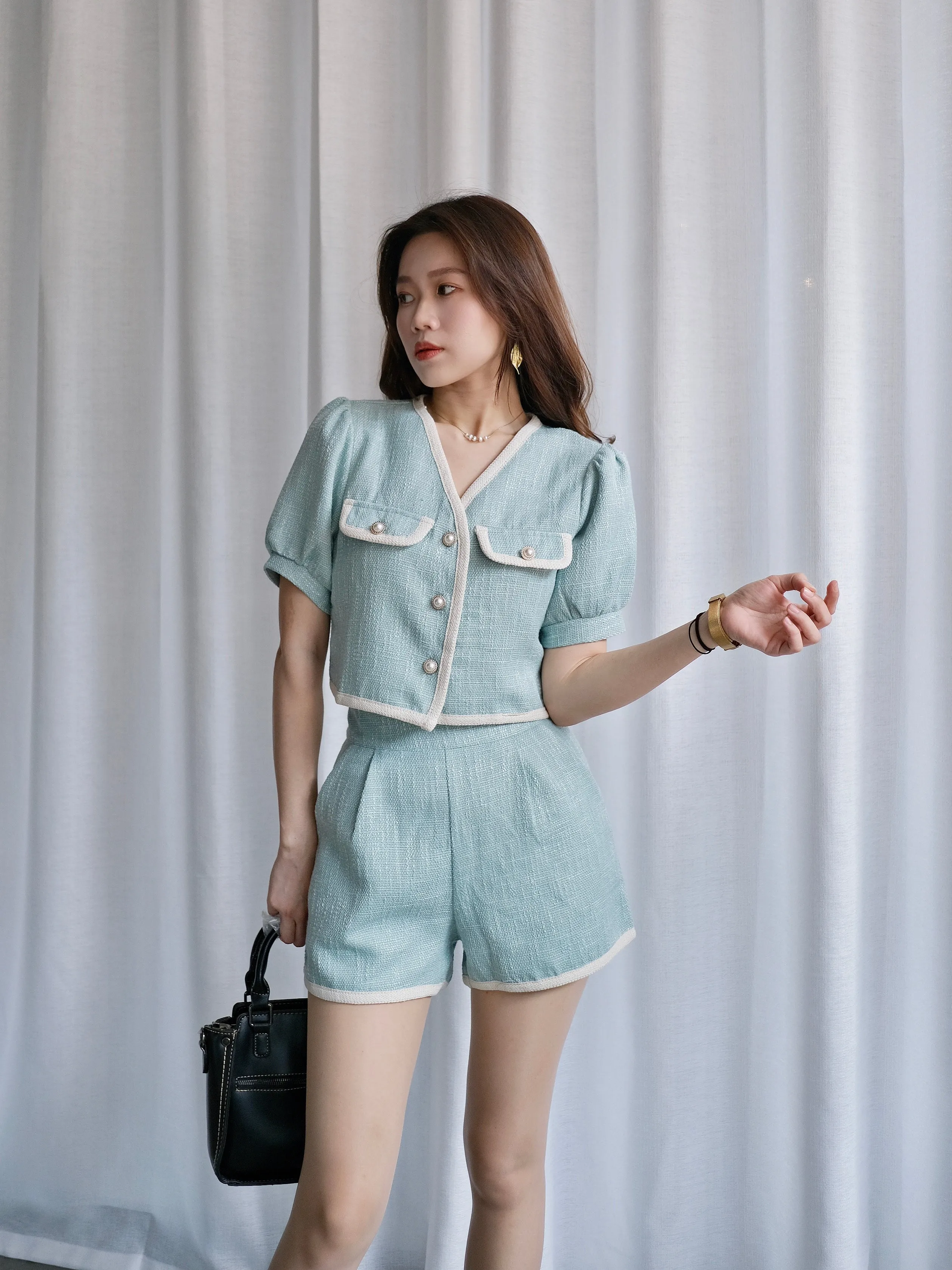 ACEWIN Two-Piece Chanel Style Tweed Jacket with Shorts Set (Size S-XL) 800097