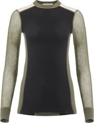 Aclima Women&#x27;s WoolNet Hybrid Crew Neck Jet Black/Olive Night/Beige Melange | Buy Aclima Women&#x27;s WoolNet Hybrid Crew Neck Jet Black/Olive Night/Beige Melange here | Outnorth