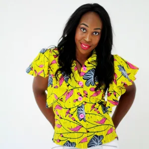 African Print Flare Sleeve Ankara Collar Shirts - Yellow
