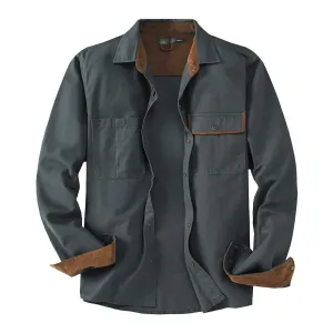 Aidase Men Autumn Winter Long Sleeve Button Up Shirt Top Vintage Cargo Workwear Outerwear Cotton Plus Size Khaki Brown Collar Shirt Xxl