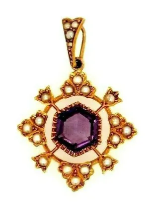 Amethyst & Pearl 15ct Yellow Gold Pendant