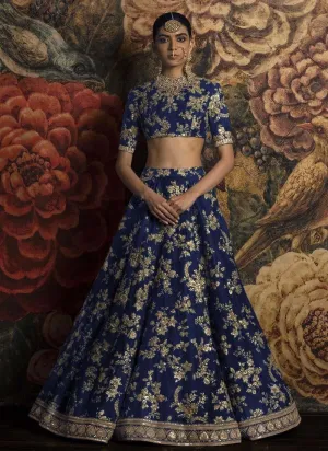 Applique Work Blue Lehenga Choli Dupatta Set