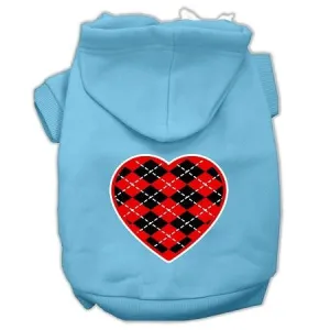 Argyle Heart Red Screen Print Pet Hoodies Baby Blue Size Xs (8)
