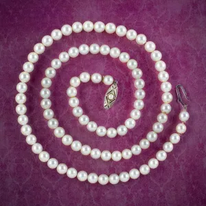 Art Deco Pearl Matinee Necklace 14ct Gold Pearl Clasp
