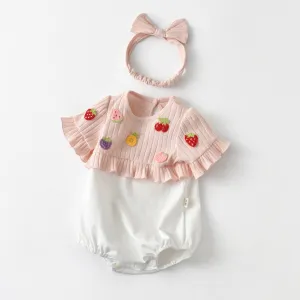 Baby Girl Fruits Design with Ruffle Sleeves Onesie and Headband Set