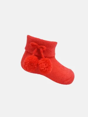 Baby Unisex Knitted Pom-pom Ankle Socks-Red