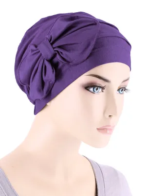 Bamboo Pleated Bow Cap Purple