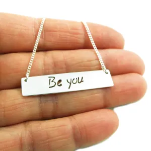 Be You 925 Sterling Silver Tag Bar Message Necklace