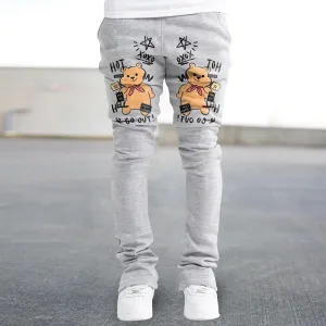 Bear print trendy street straight trousers