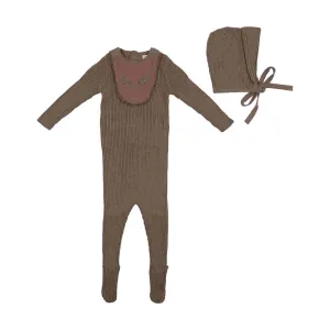 Bee & Dee Coffee Knit Embroidered Bib Footie   Beanie