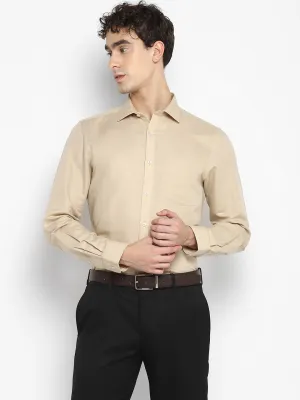 Beige Linen Solid Slim Fit Shirt
