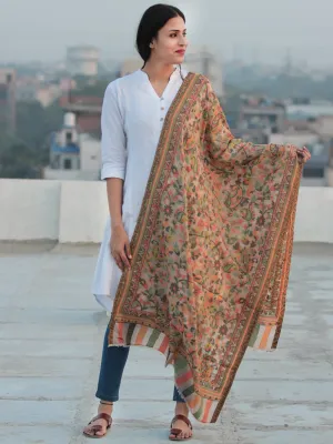 Beige Multicolor Kani Jamawari Pure Cashmere Wool Stole - S200541