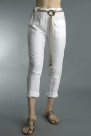 Belt Roped Italian Linen Capri Pants