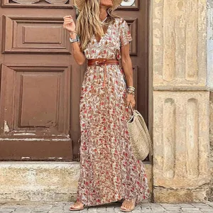 BerriesJam - 2024 Paisley Large Hem Beach Dress with Belt
