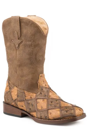 BIG BOYS TAN AND BROWN PATCHWORK FAUX OSTRICH