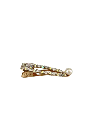 Black Colour T Hair Clip Susanne Sparkle White With Big Pearl 5574 N