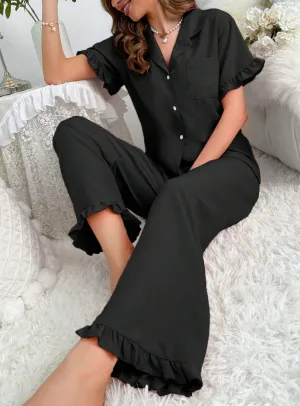 Black Frill Trim Pyjamas