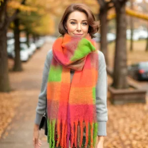 Black Ginger 195cm Neon Orange Extra Thick Mikre Tasselled Scarf - 736-488