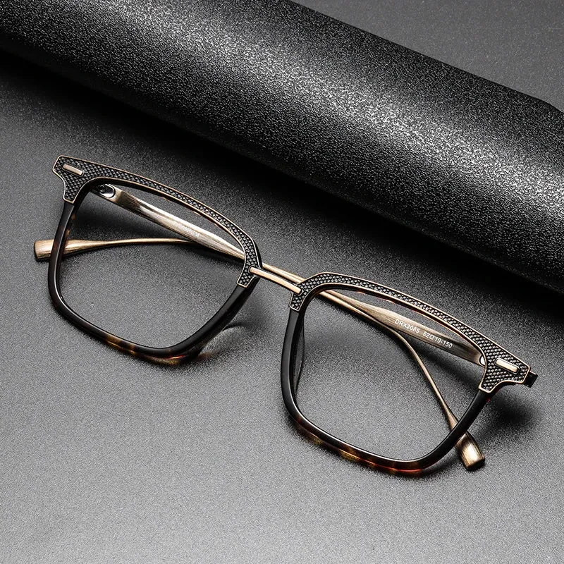 Black Mask Unisex Full Rim Titanium Rectangle Acetate Eyeglasses 2085
