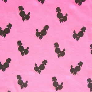 Black Poodles on Pink Cotton Knit Fabric
