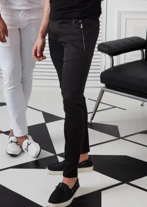 Black Silver Buckle Zipper Pants