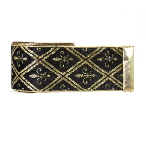 Black Velvet w/ Gold Fleur De Lis Reversible Ribbon