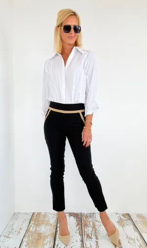 Black w/Camel Detail Pants
